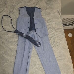 Izod Light Blue/Gray Boy's Dress Vest, Pants Set with Navy Lined Vest & CK Tie.